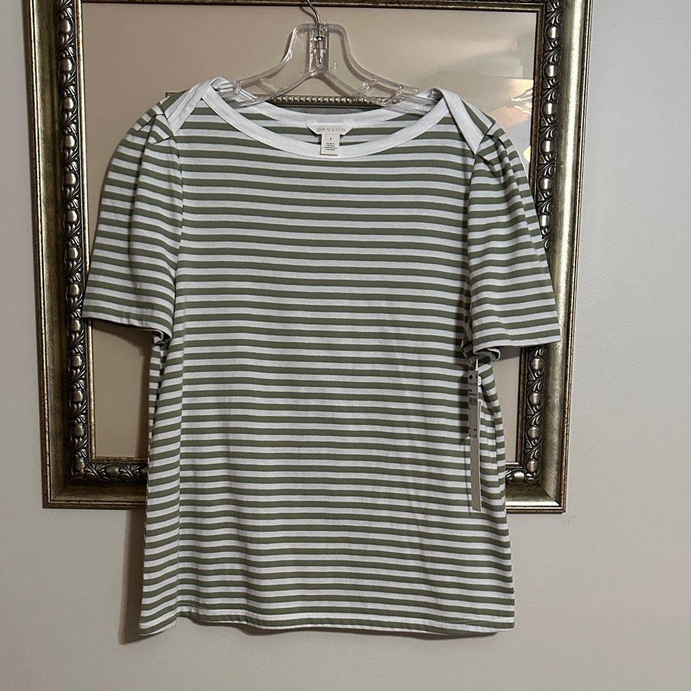 NWT Caslon Olive and White Striped Women’s Short Sleeve Tee Small